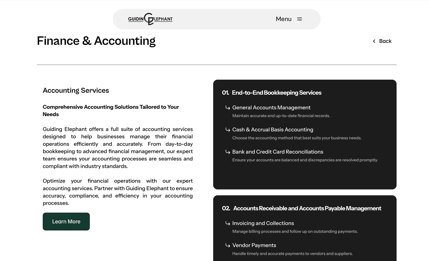 GuidingElephant: Modern No-Code Finance Website – 3